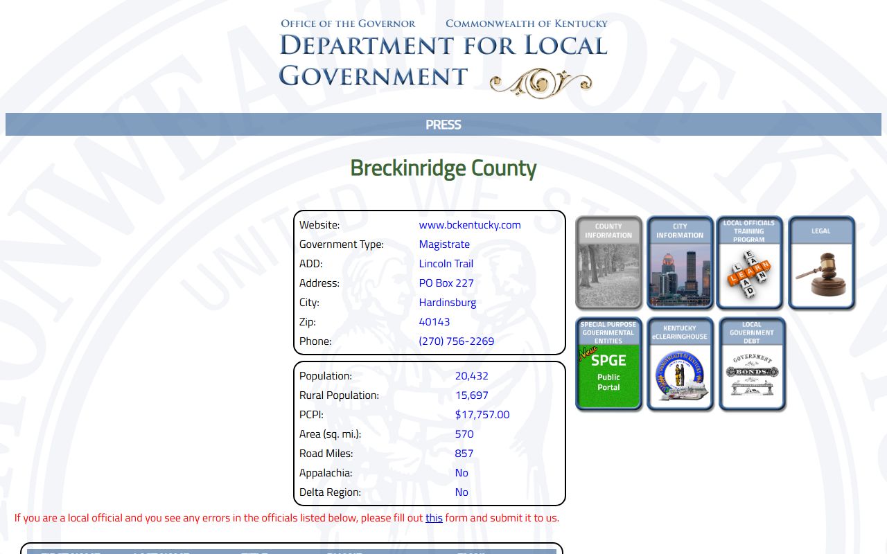 Breckinridge County court records Kentucky local government profile