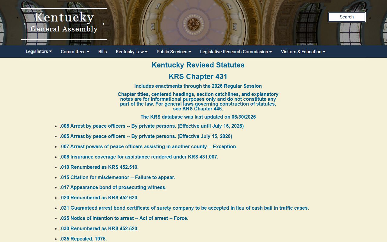 Breckinridge County traffic court records KRS Chapter 431 expungement sections