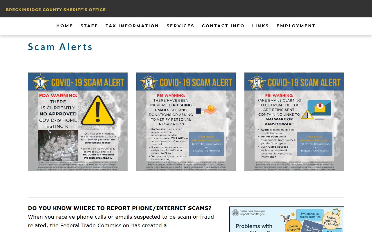 Breckinridge County warrant records sheriff scam alert page